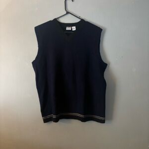 Vintage Utility Men's V-Neck Lambswool Sweater Vest - Deep Blue Large